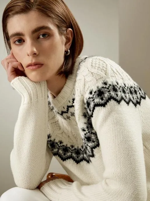 Lilysilk Classic Fair Isle Crewneck Sweater Women Knitwear