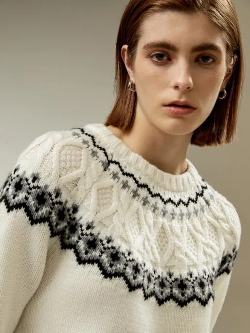 Lilysilk Classic Fair Isle Crewneck Sweater Women Knitwear