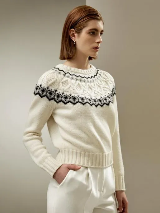 Lilysilk Classic Fair Isle Crewneck Sweater Women Knitwear