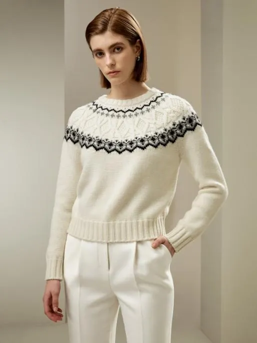 Lilysilk Classic Fair Isle Crewneck Sweater Women Knitwear