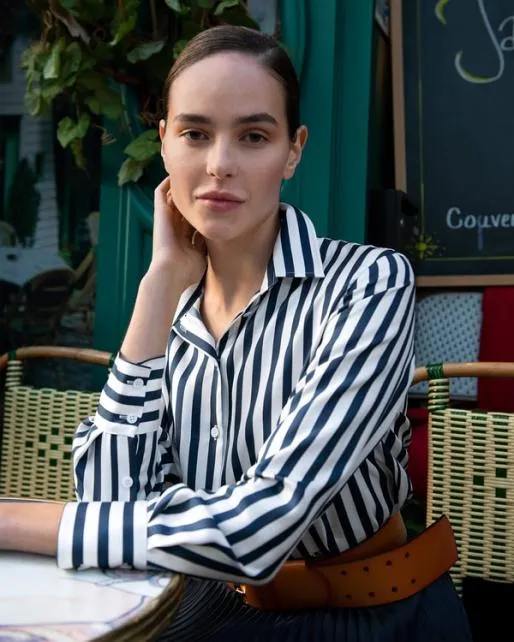 Lilysilk Classic Womenx27s Amalfi Blue White Stripe Silk Shirt Women Essentials