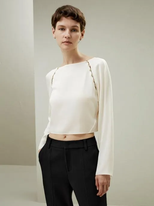 Lilysilk Cropped Pullover Silk Top With Button Detail Women Blouses Shirts
