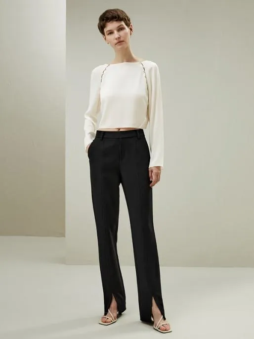 Lilysilk Cropped Pullover Silk Top With Button Detail Women Blouses Shirts