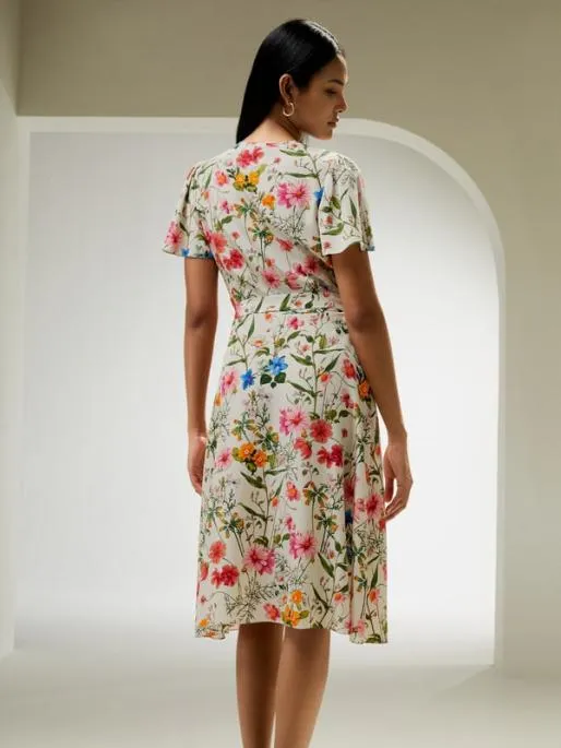 Lilysilk Floral Short Sleeve Silk Dress With Tie Belt Women Jumpsuits Dresses