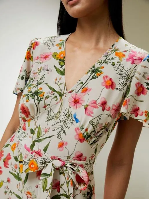 Lilysilk Floral Short Sleeve Silk Dress With Tie Belt Women Jumpsuits Dresses