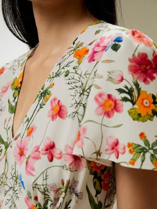 Lilysilk Floral Short Sleeve Silk Dress With Tie Belt Women Jumpsuits Dresses