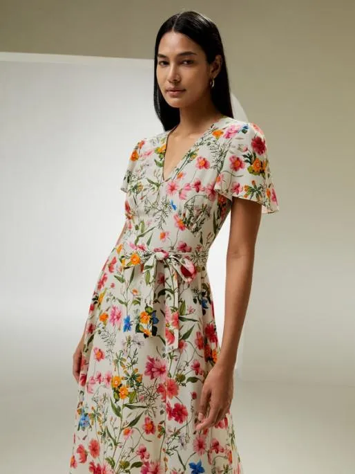 Lilysilk Floral Short Sleeve Silk Dress With Tie Belt Women Jumpsuits Dresses