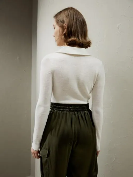 Lilysilk Gaia Ribbed Half Zip Ultrafine Merino Wool Sweater Women Knitwear