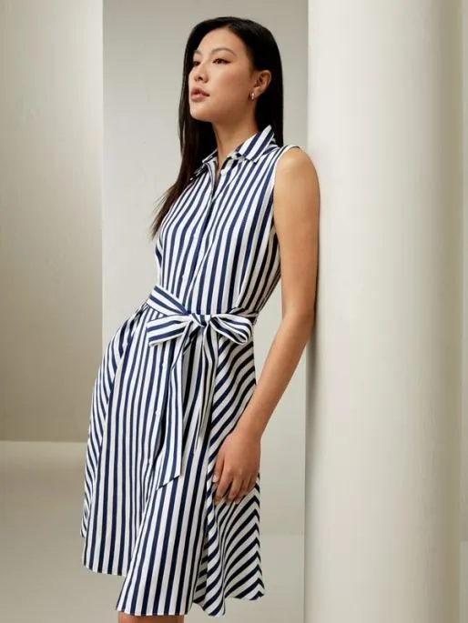 Lilysilk Navy Style Striped Silk Shirtdress For Practical And Versatile Style Women Jumpsuits Dresses