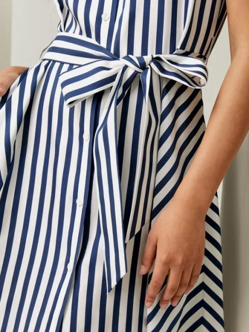 Lilysilk Navy Style Striped Silk Shirtdress For Practical And Versatile Style Women Jumpsuits Dresses