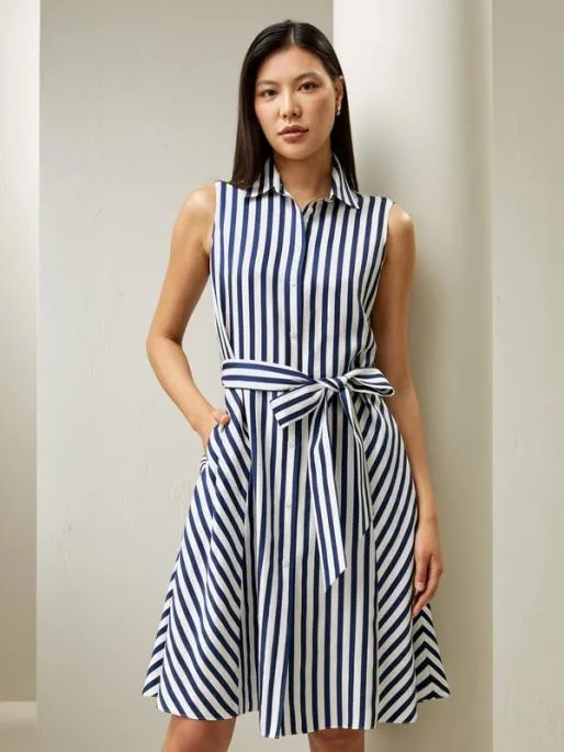 Lilysilk Navy Style Striped Silk Shirtdress For Practical And Versatile Style Women Jumpsuits Dresses