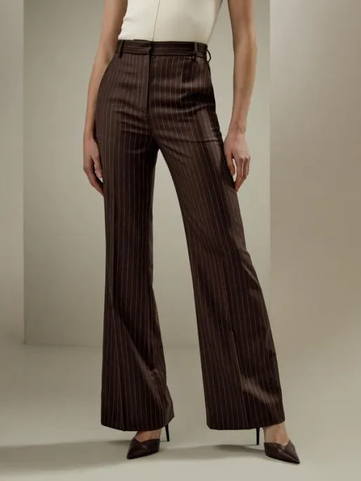 Lilysilk Pinstriped High Rise Straight Pants Women Bottoms