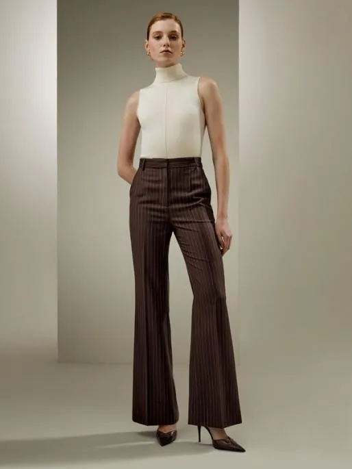 Lilysilk Pinstriped High Rise Straight Pants Women Bottoms