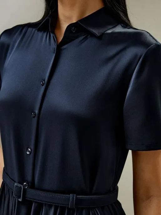 Lilysilk Short Sleeve Silk Shirt Dress With Belt Women Jumpsuits Dresses