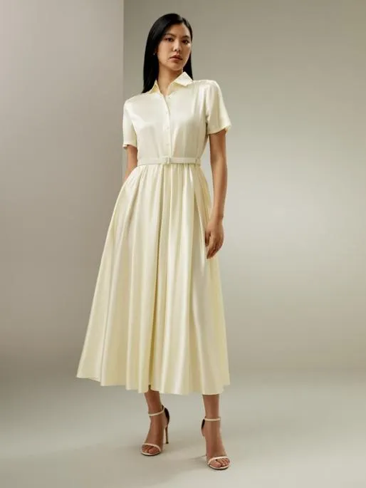 Lilysilk Short Sleeve Silk Shirt Dress With Belt Women Jumpsuits Dresses