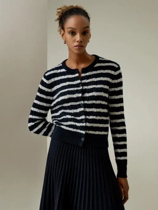 Lilysilk Striped Cable Knit Cardigan Women Knitwear