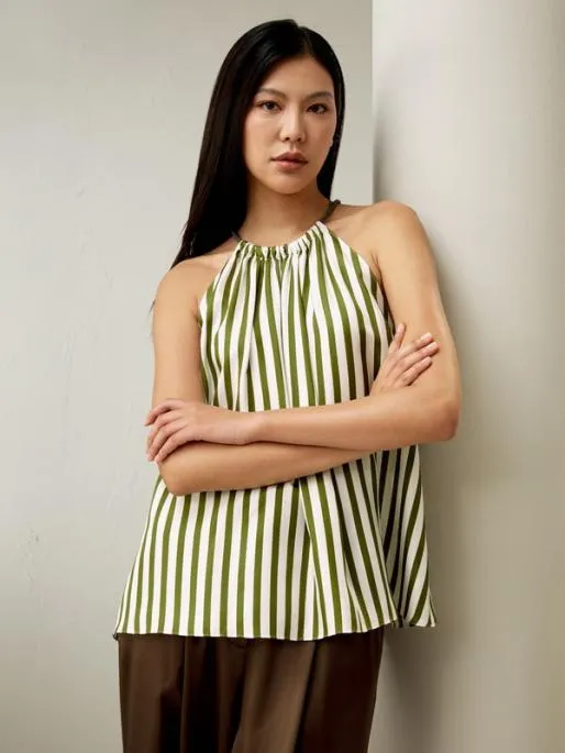 Lilysilk Striped Sleeveless Halter Neck Silk Top Women Tops