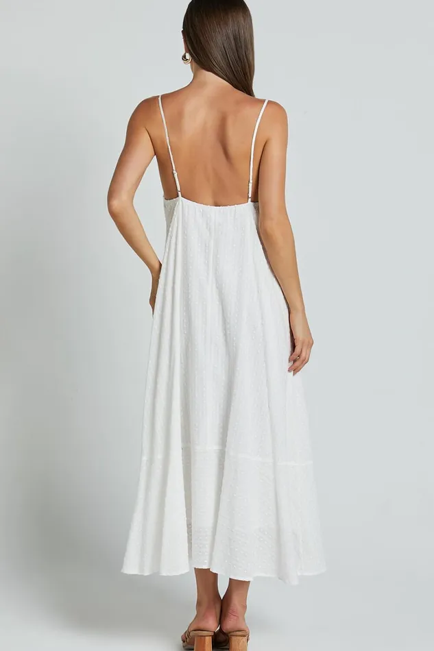 Linalyn Midi Dress 8211 Strappy V Neck Low Back Slip Dress In White Women Showpo Dresses