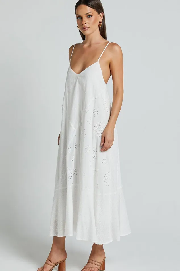 Linalyn Midi Dress 8211 Strappy V Neck Low Back Slip Dress In White Women Showpo Dresses