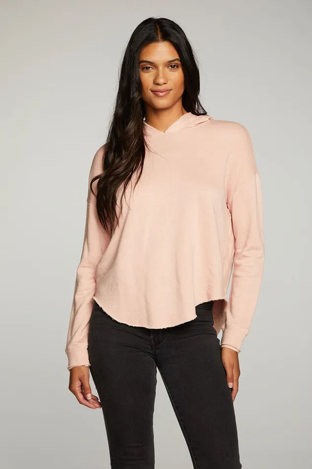 Linen French Terry Long Sleeve Shirttail Pullover Hoodie Womens Outerwear Chaser Brand
