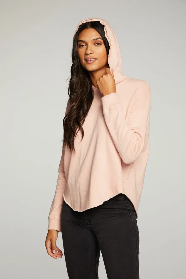 Linen French Terry Long Sleeve Shirttail Pullover Hoodie Womens Outerwear Chaser Brand
