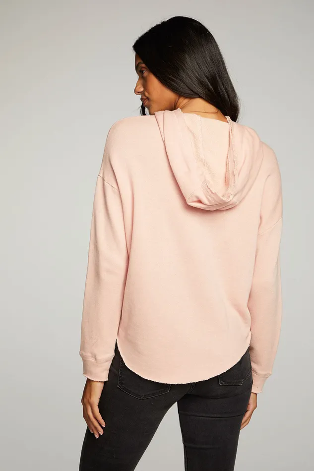 Linen French Terry Long Sleeve Shirttail Pullover Hoodie Womens Outerwear Chaser Brand