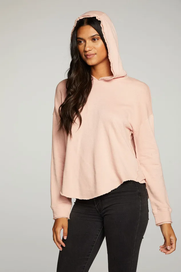 Linen French Terry Long Sleeve Shirttail Pullover Hoodie Womens Outerwear Chaser Brand