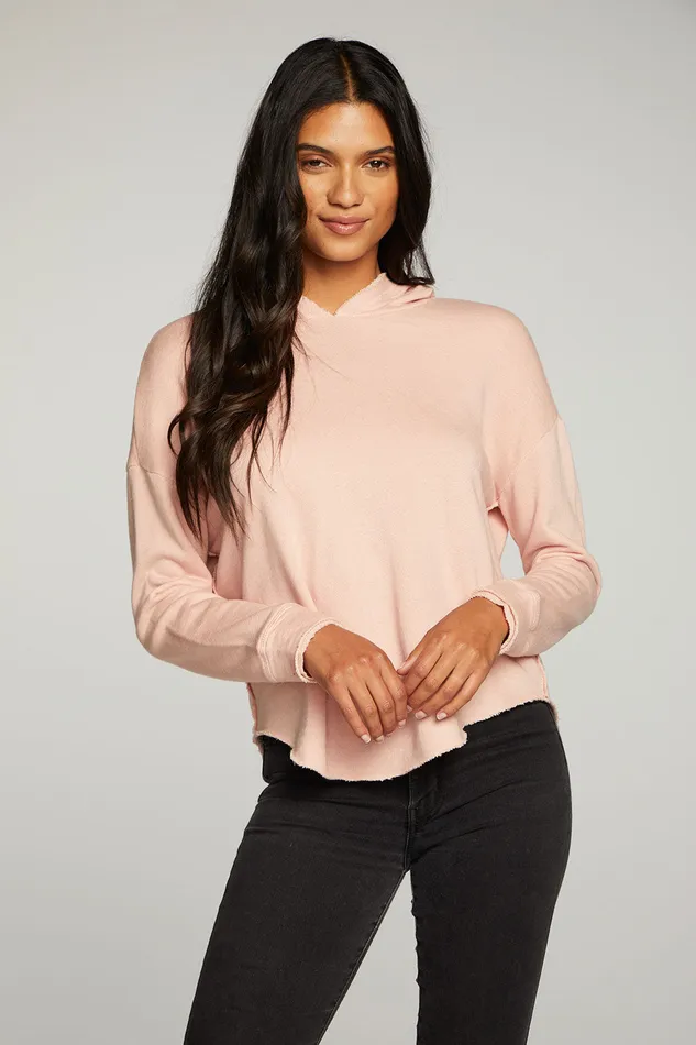Linen French Terry Long Sleeve Shirttail Pullover Hoodie Womens Outerwear Chaser Brand