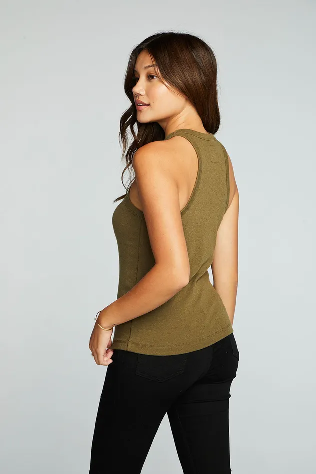 Linen Rib High Neck Racer Tank Tops Chaser Brand Womens
