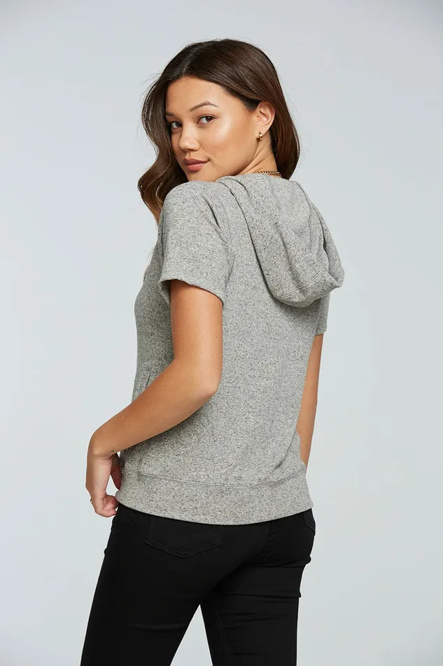 Linen Rib Short Sleeve Zip Up Hoodie Womens Outerwear Chaser Brand