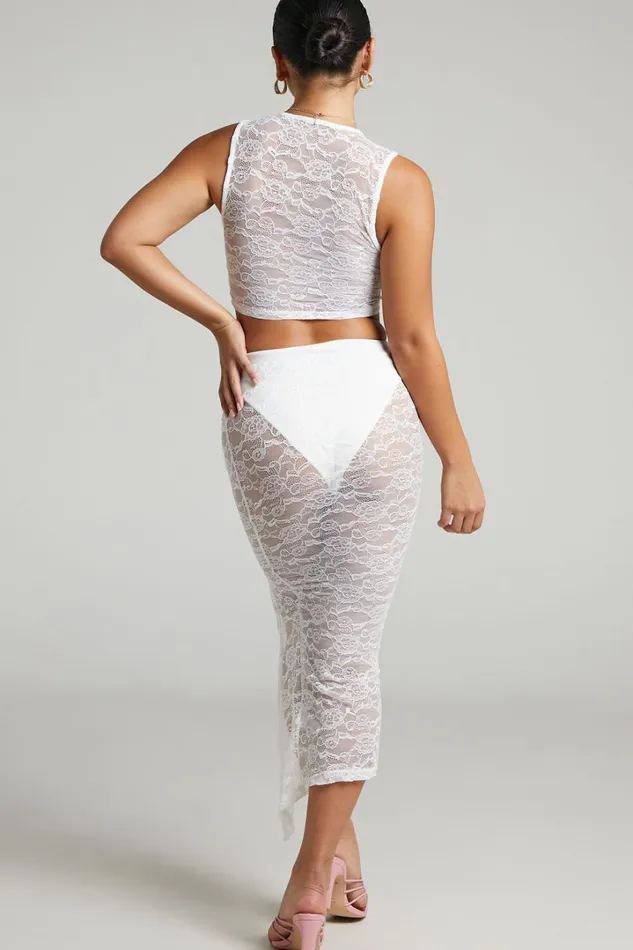Lioness 8211 Mayfair Lace Midi Skirt In White Women Showpo Skirts