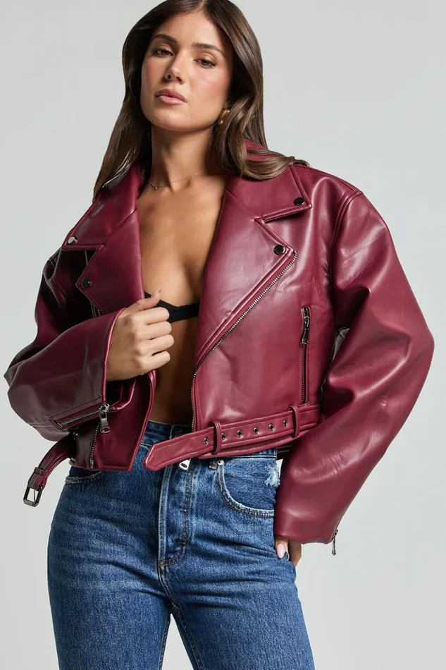 Lioness 8211 Staten Island PU Jacket In Mulberry Women Showpo Jackets and Coats