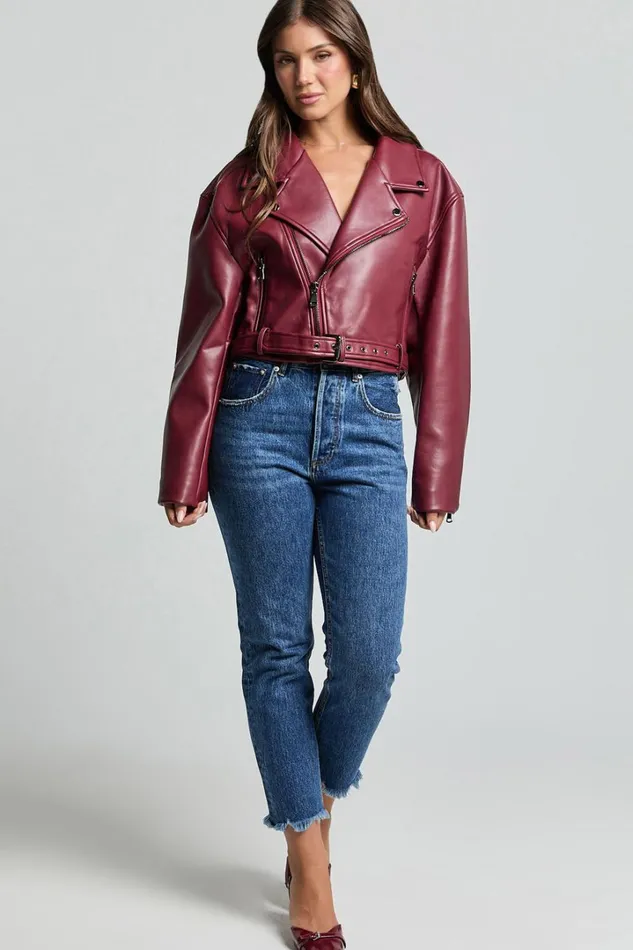 Lioness 8211 Staten Island PU Jacket In Mulberry Women Showpo Jackets and Coats