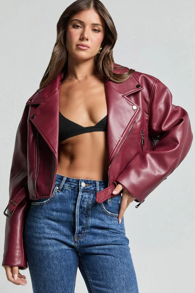 Lioness 8211 Staten Island PU Jacket In Mulberry Women Showpo Jackets and Coats