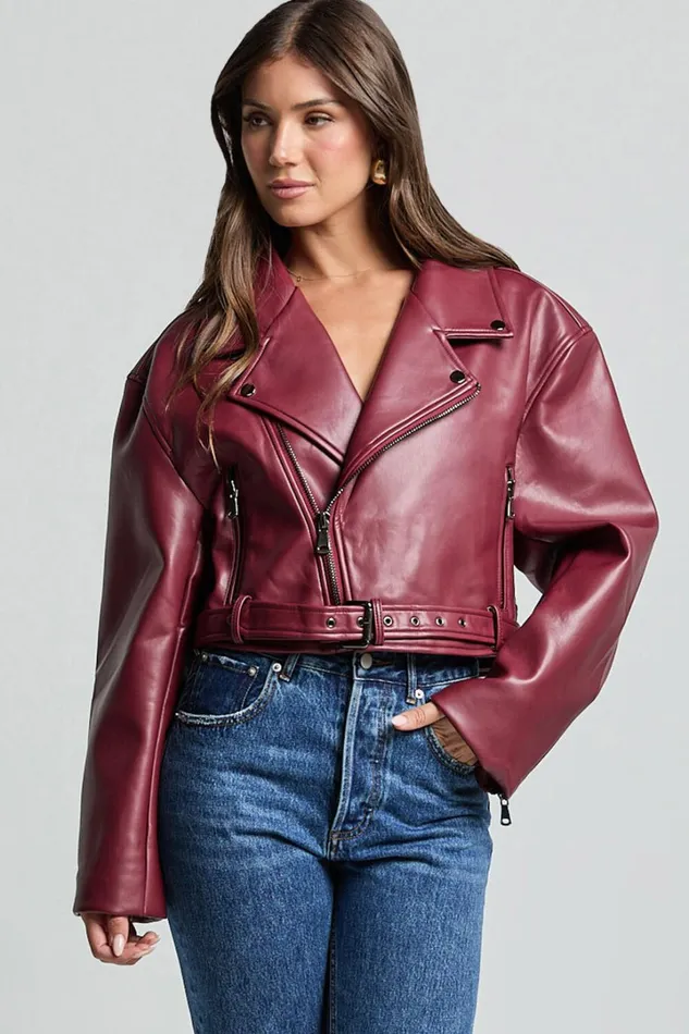 Lioness 8211 Staten Island PU Jacket In Mulberry Women Showpo Jackets and Coats
