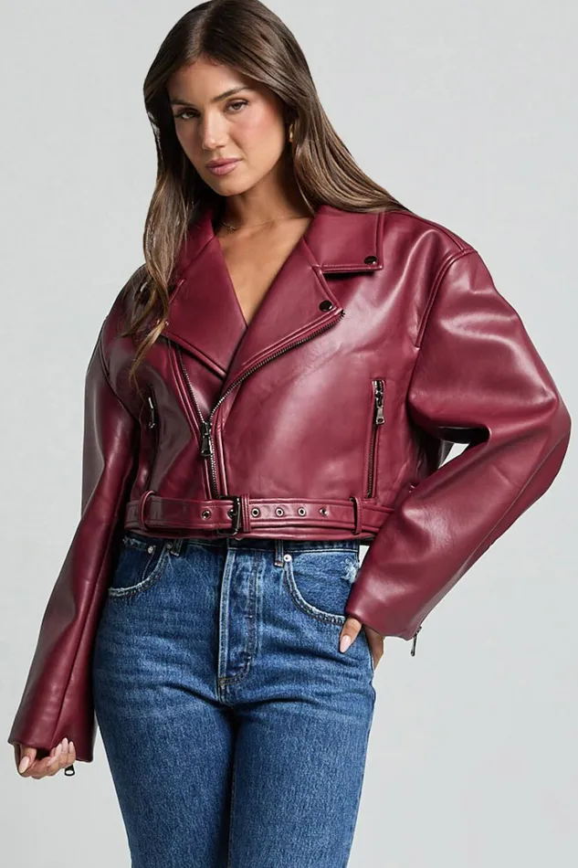 Lioness 8211 Staten Island PU Jacket In Mulberry Women Showpo Jackets and Coats