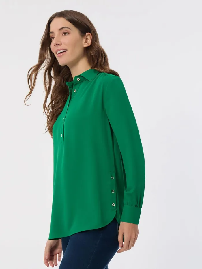 Long Sleeve Popover Tunic Jasper Crepe Women Jones New York Tops and Blouses