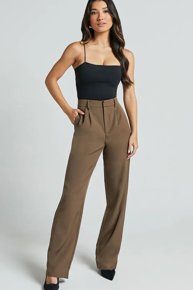 Lorcan Pants 8211 High Waisted Tailored Pants In Olive Women Showpo Suits and Tailoring