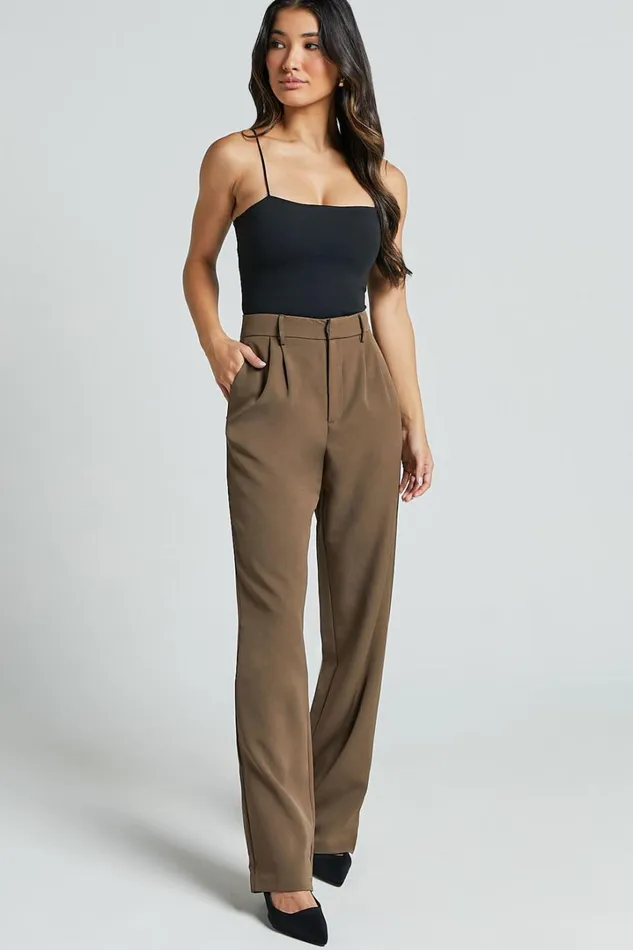 Lorcan Pants 8211 High Waisted Tailored Pants In Olive Women Showpo Suits and Tailoring