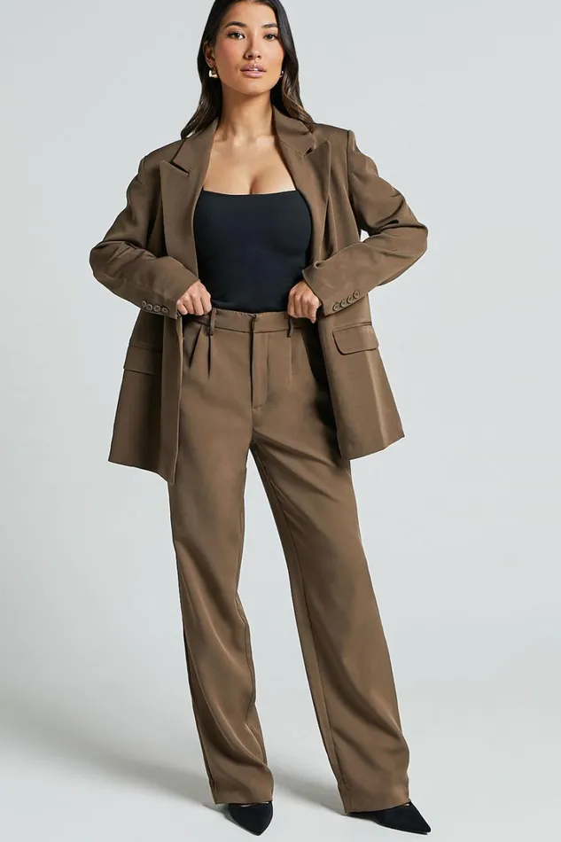 Lorcan Pants 8211 High Waisted Tailored Pants In Olive Women Showpo Suits and Tailoring