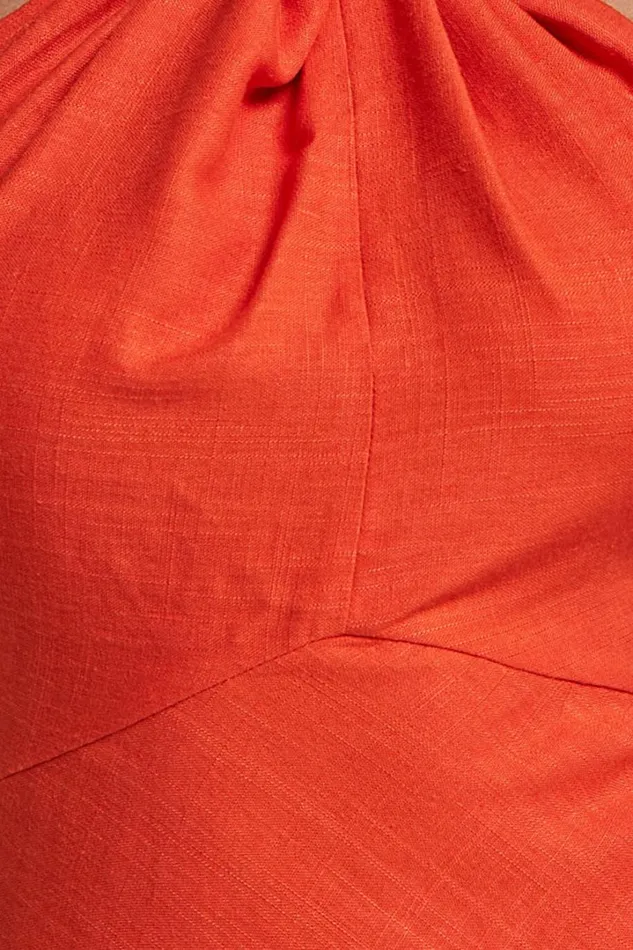 Louie Mini Dress 8211 Linen Look Halter Neck Dress In Orange Women Showpo Dresses