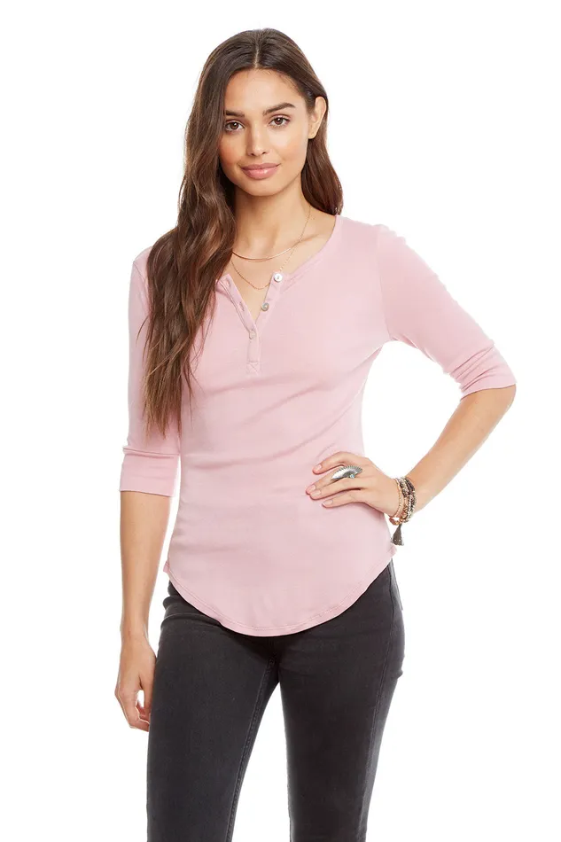 Loungewear Chaser Brand Womens Baby Rib 34 Sleeve Shirttail Henley