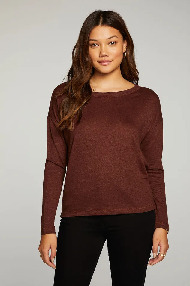 Loungewear Chaser Brand Womens Linen Jersey Long Sleeve Drop Shoulder Boxy Tee