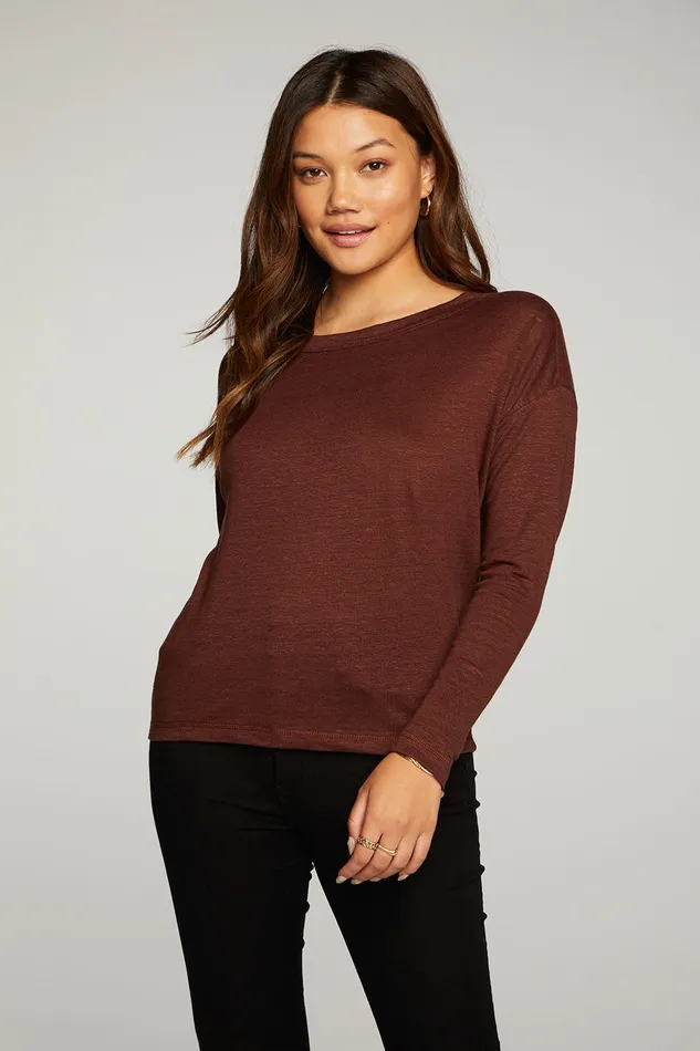 Loungewear Chaser Brand Womens Linen Jersey Long Sleeve Drop Shoulder Boxy Tee