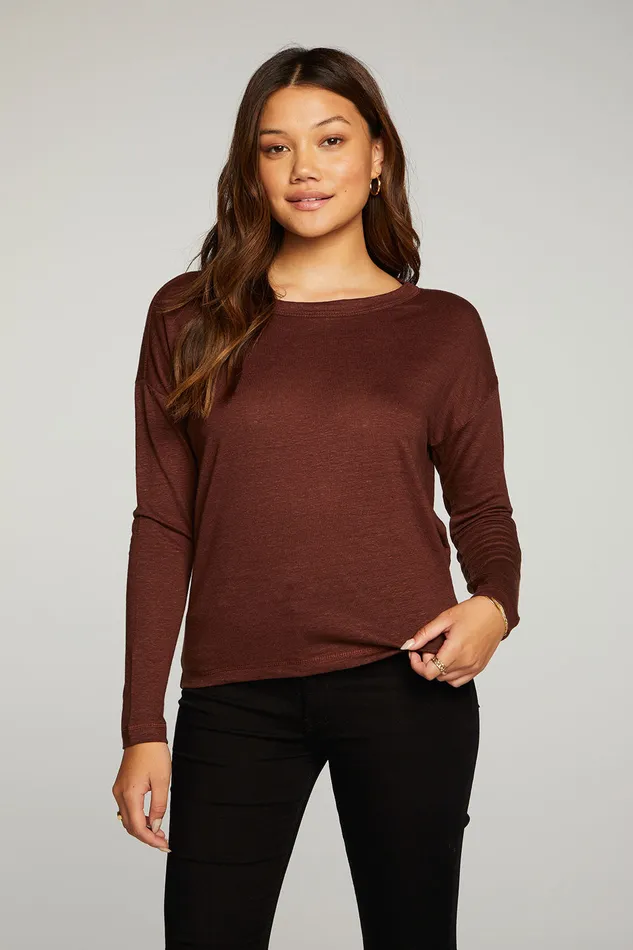 Loungewear Chaser Brand Womens Linen Jersey Long Sleeve Drop Shoulder Boxy Tee