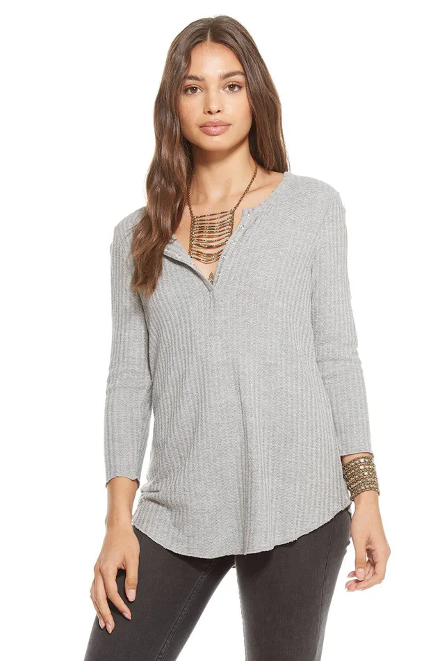 Loungewear Womens Chaser Brand THERMAL 34 SLEEVE DOUBLE COLD SHOULDER HENLEY