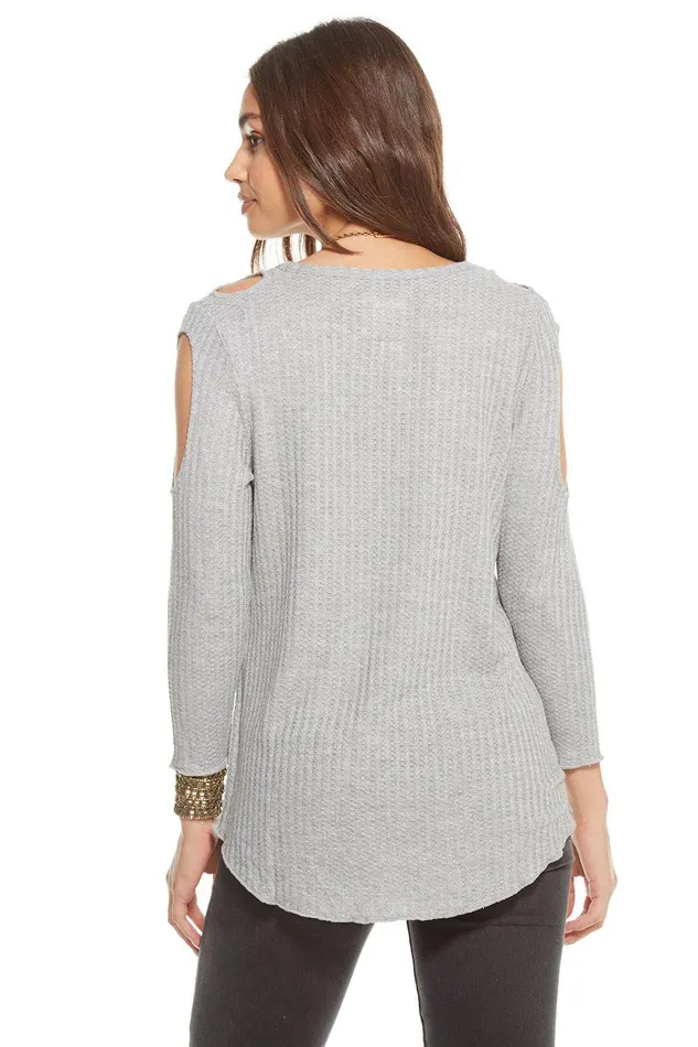 Loungewear Womens Chaser Brand THERMAL 34 SLEEVE DOUBLE COLD SHOULDER HENLEY