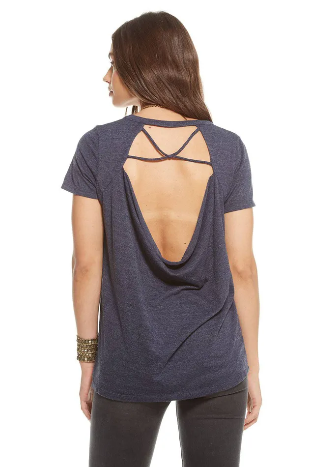 Loungewear Womens Chaser Brand VINTAGE TRIBLEND JERSEY SS STRAPPY DRAPE BACK TEE