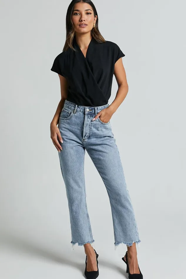 Lucianne Top 8211 Short Sleeve Draped Top In Black Women Showpo Tops