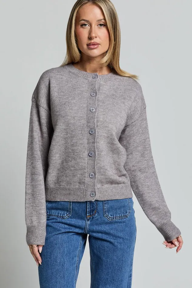 Lucille Cardigan 8211 Button Through Scoop Neck Knit Cardigan In Grey Women Showpo Sweaters and Cardigans